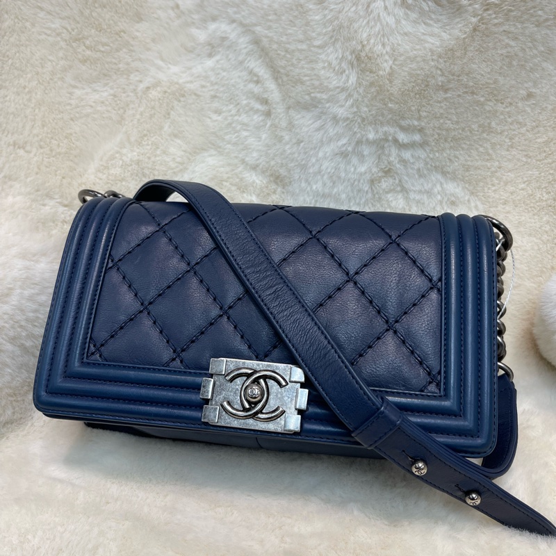 Chanel 香奈兒 Le boy 藍色做舊銀扣 25cm XB259-9