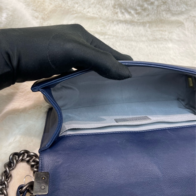 Chanel 香奈兒 Le boy 藍色做舊銀扣 25cm XB259-17