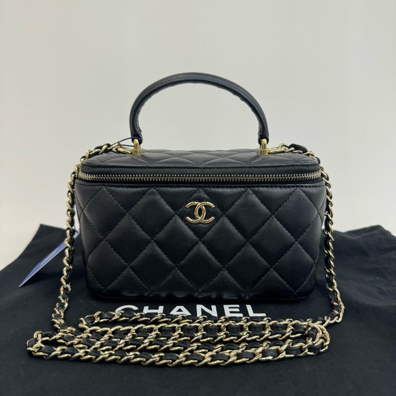 Chanel/香奈兒98新羊皮金扣化妝盒手提斜挎包31開-0