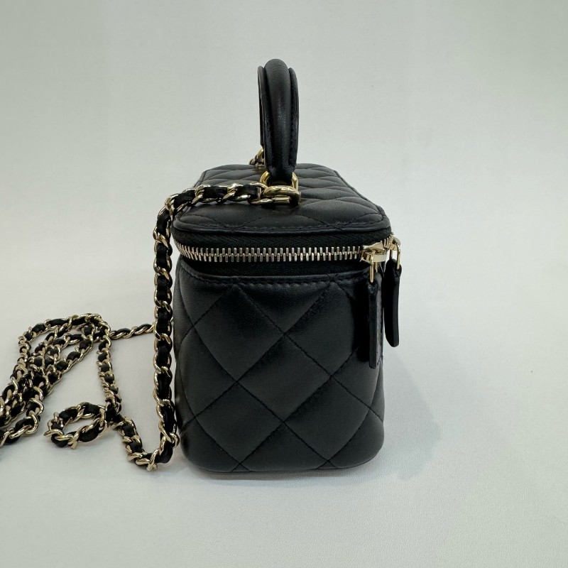 Chanel/香奈兒98新羊皮金扣化妝盒手提斜挎包31開-1