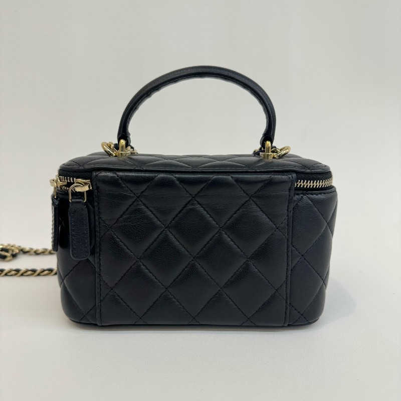 Chanel/香奈兒98新羊皮金扣化妝盒手提斜挎包31開-3