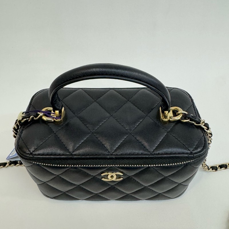 Chanel/香奈兒98新羊皮金扣化妝盒手提斜挎包31開-4