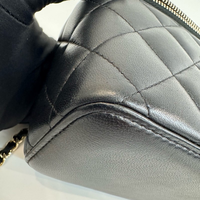 Chanel/香奈兒98新羊皮金扣化妝盒手提斜挎包31開-9