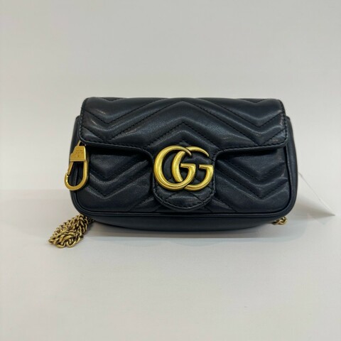 Gucci/古馳黑金馬蒙mini單肩斜挎包有龍蝦扣16.5cm。