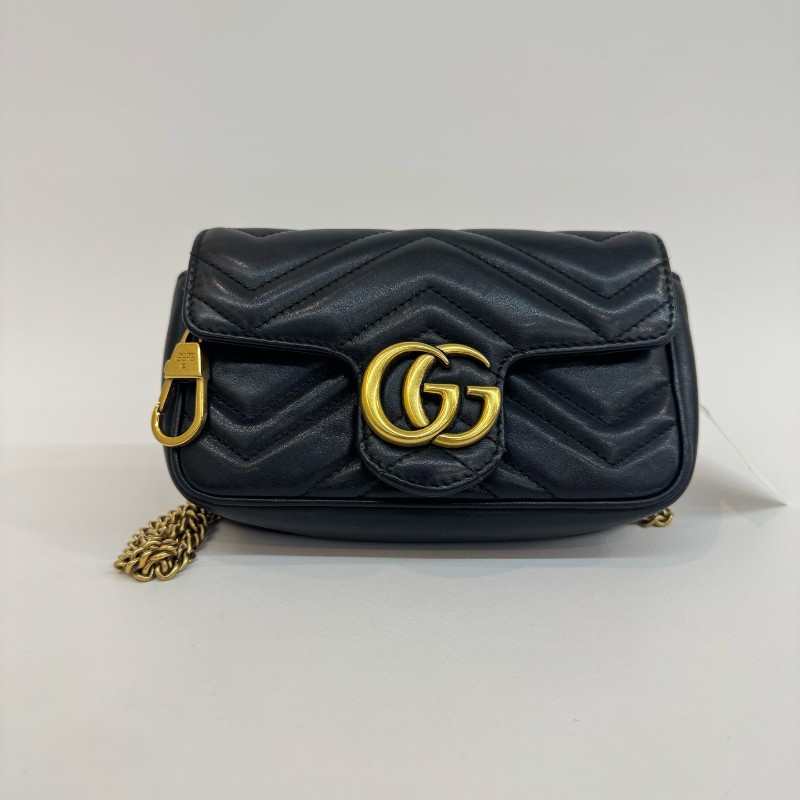 Gucci/古馳黑金馬蒙mini單肩斜挎包有龍蝦扣16.5cm。-0