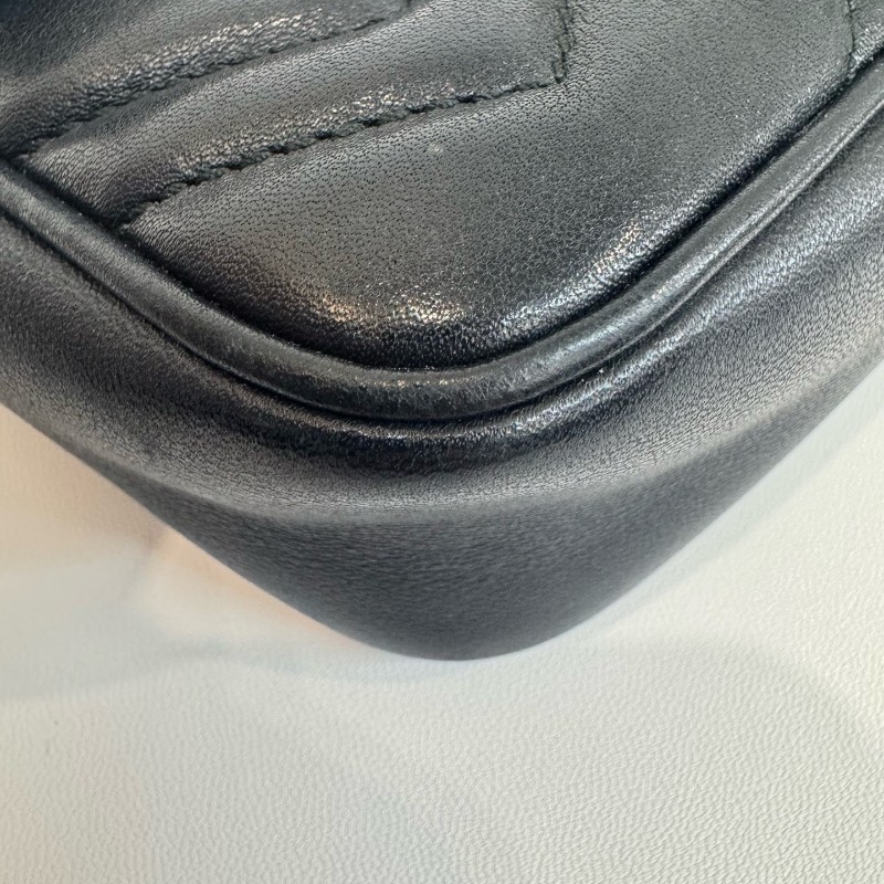 Gucci/古馳黑金馬蒙mini單肩斜挎包有龍蝦扣16.5cm。-10