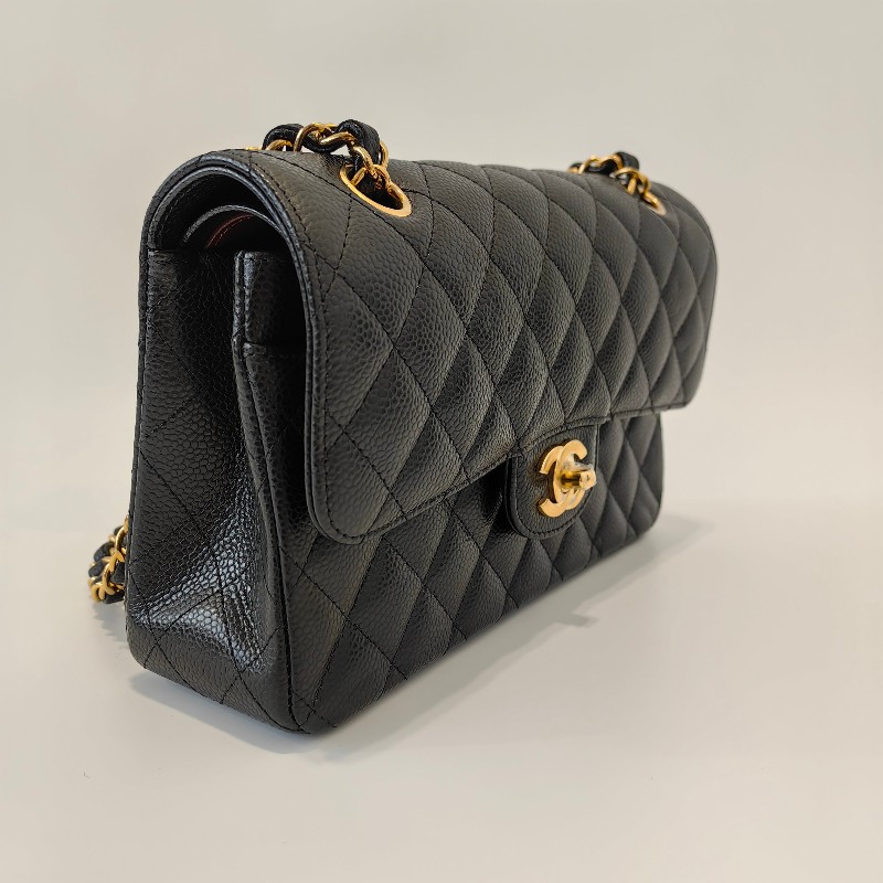 Chanel/香奈兒黑金荔枝牛皮小號cf雙蓋鏈條單肩斜挎包。-1