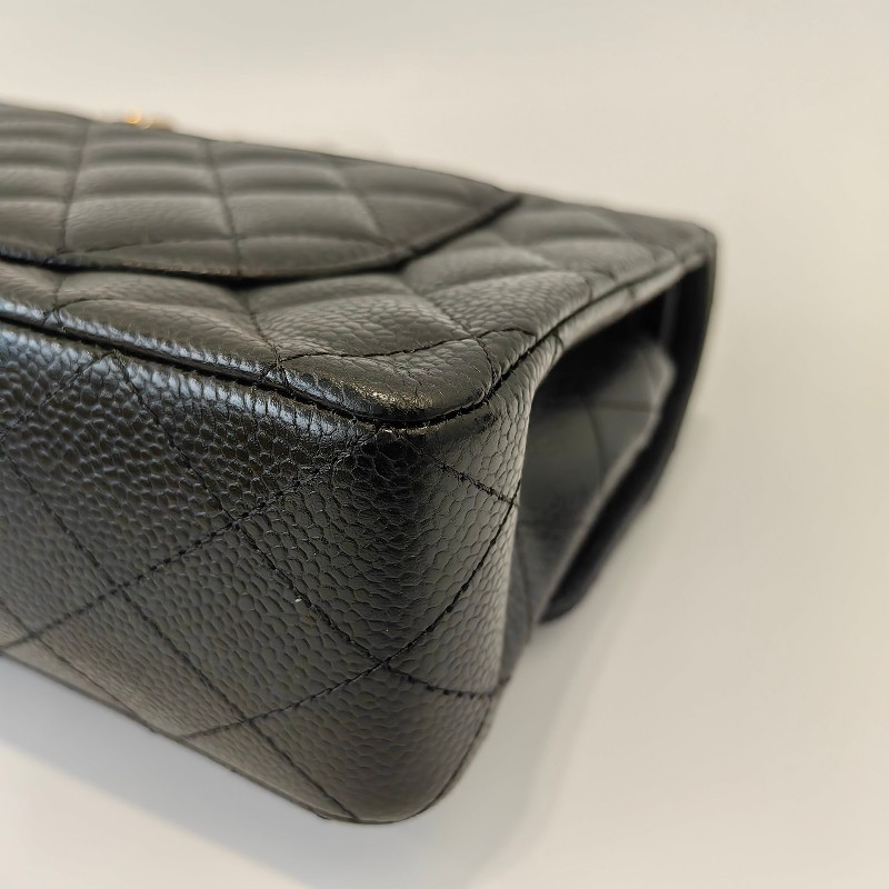 Chanel/香奈兒黑金荔枝牛皮小號cf雙蓋鏈條單肩斜挎包。-2