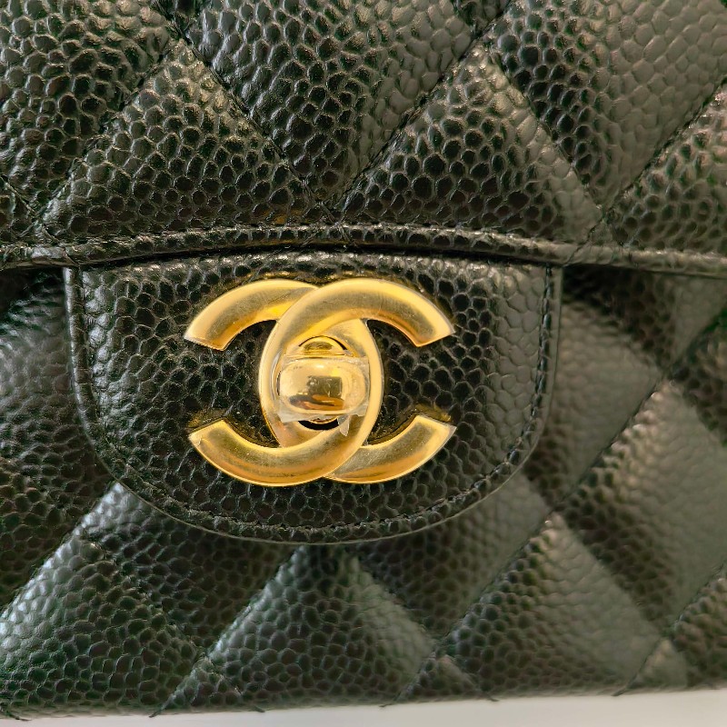 Chanel/香奈兒黑金荔枝牛皮小號cf雙蓋鏈條單肩斜挎包。-3