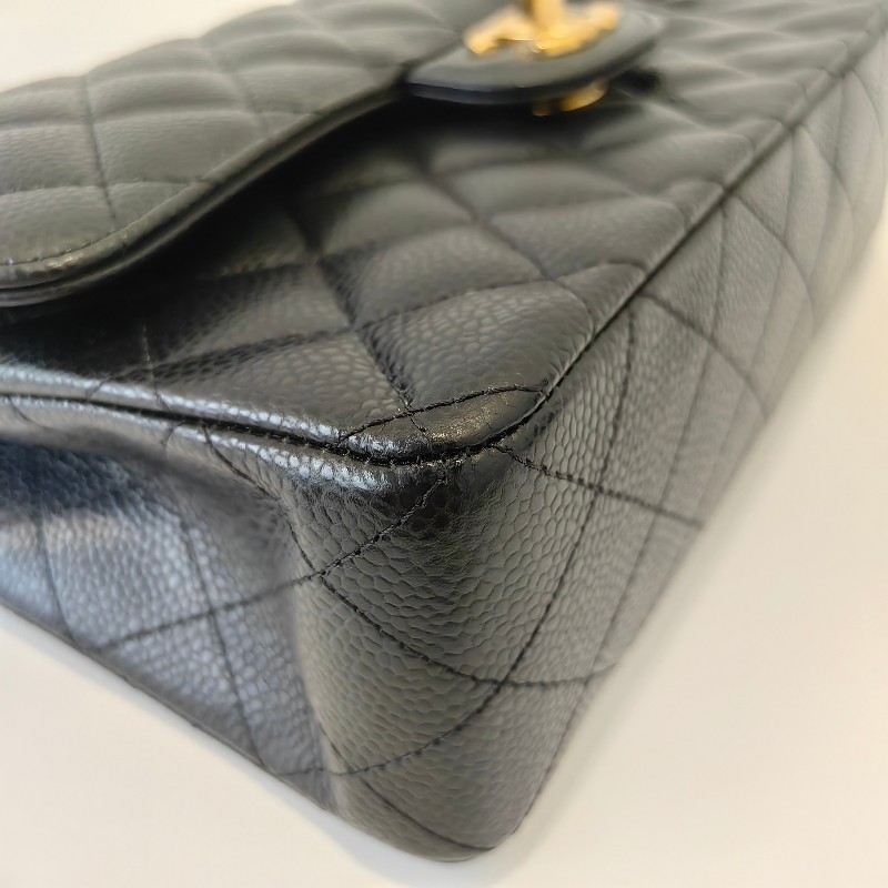 Chanel/香奈兒黑金荔枝牛皮小號cf雙蓋鏈條單肩斜挎包。-4