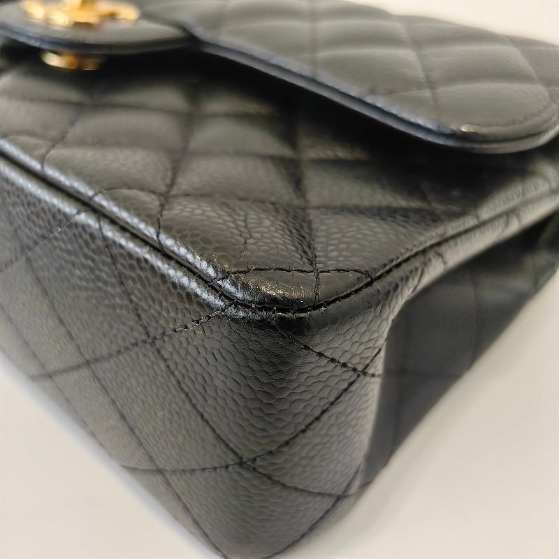 Chanel/香奈兒黑金荔枝牛皮小號cf雙蓋鏈條單肩斜挎包。-5