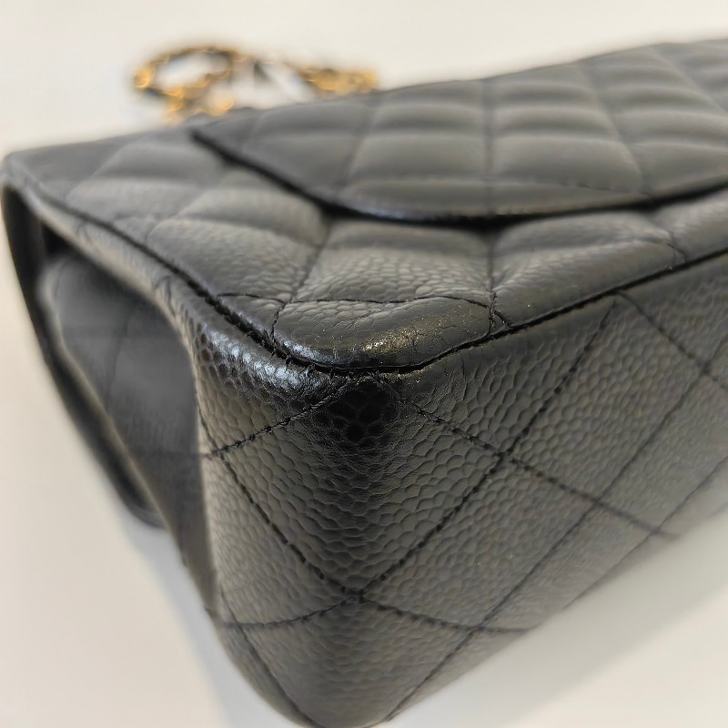 Chanel/香奈兒黑金荔枝牛皮小號cf雙蓋鏈條單肩斜挎包。-6