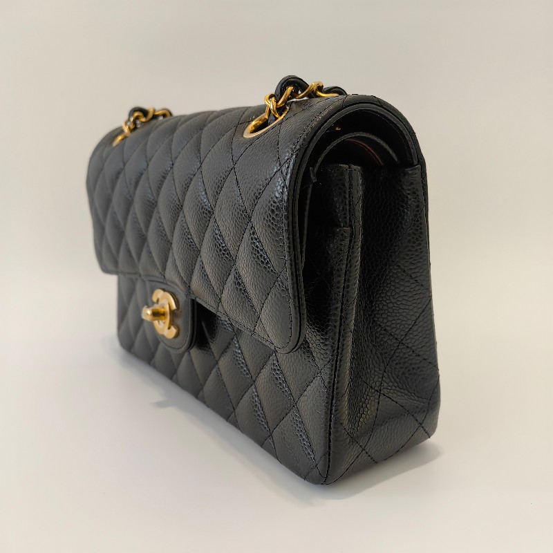 Chanel/香奈兒黑金荔枝牛皮小號cf雙蓋鏈條單肩斜挎包。-7