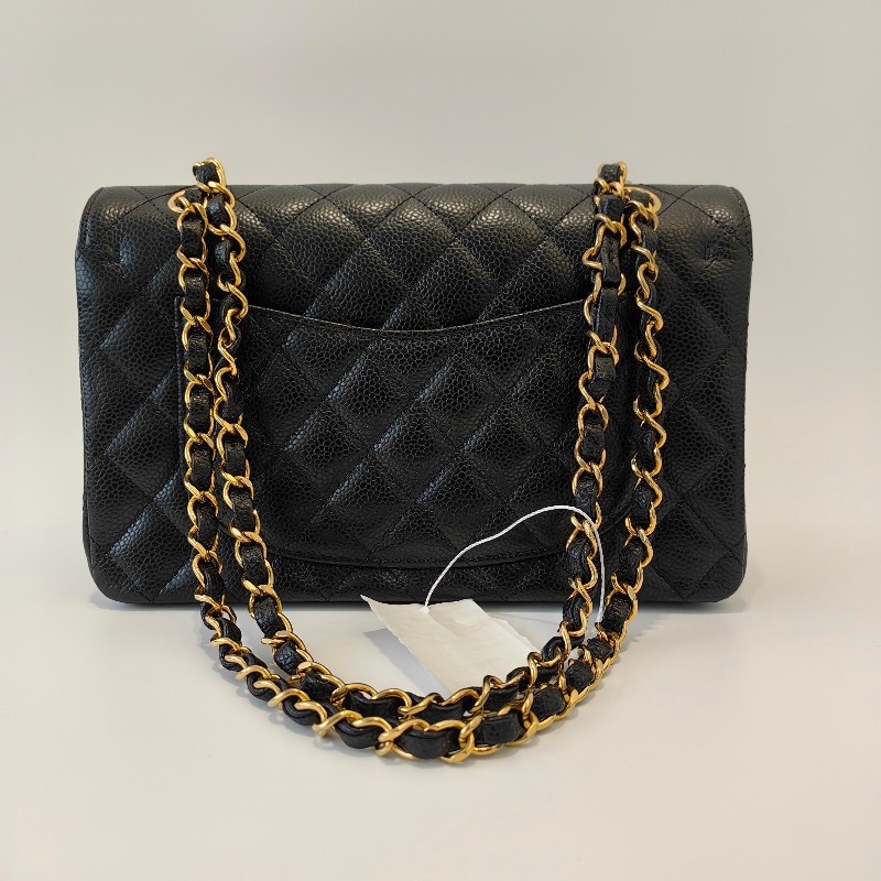 Chanel/香奈兒黑金荔枝牛皮小號cf雙蓋鏈條單肩斜挎包。-8