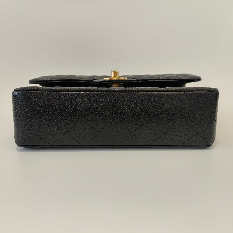 Chanel/香奈兒黑金荔枝牛皮小號cf雙蓋鏈條單肩斜挎包。-9