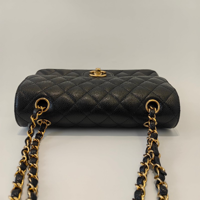 Chanel/香奈兒黑金荔枝牛皮小號cf雙蓋鏈條單肩斜挎包。-10