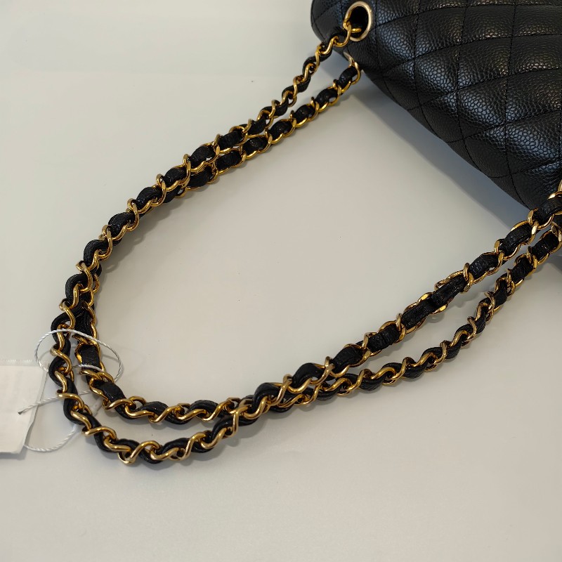 Chanel/香奈兒黑金荔枝牛皮小號cf雙蓋鏈條單肩斜挎包。-11