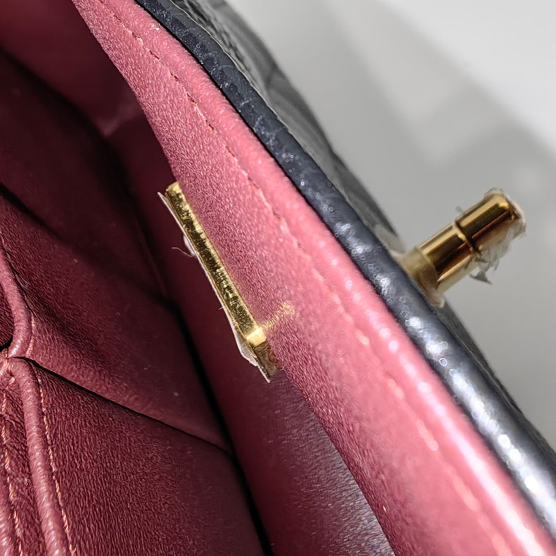 Chanel/香奈兒黑金荔枝牛皮小號cf雙蓋鏈條單肩斜挎包。-12