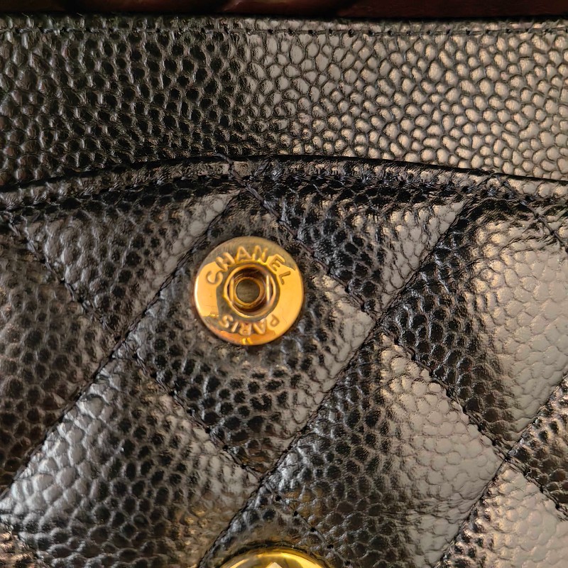 Chanel/香奈兒黑金荔枝牛皮小號cf雙蓋鏈條單肩斜挎包。-13