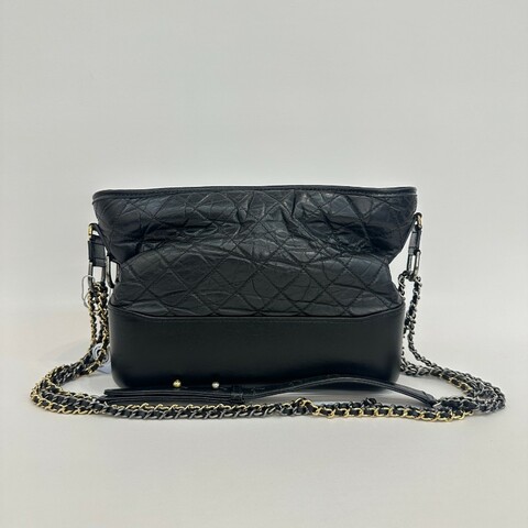 Chanel/香奈兒黑色牛皮中號流浪鏈條單肩斜挎包