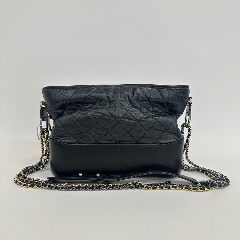 Chanel/香奈兒黑色牛皮中號流浪鏈條單肩斜挎包-0