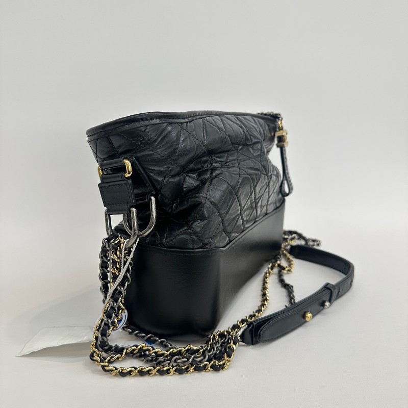 Chanel/香奈兒黑色牛皮中號流浪鏈條單肩斜挎包-2