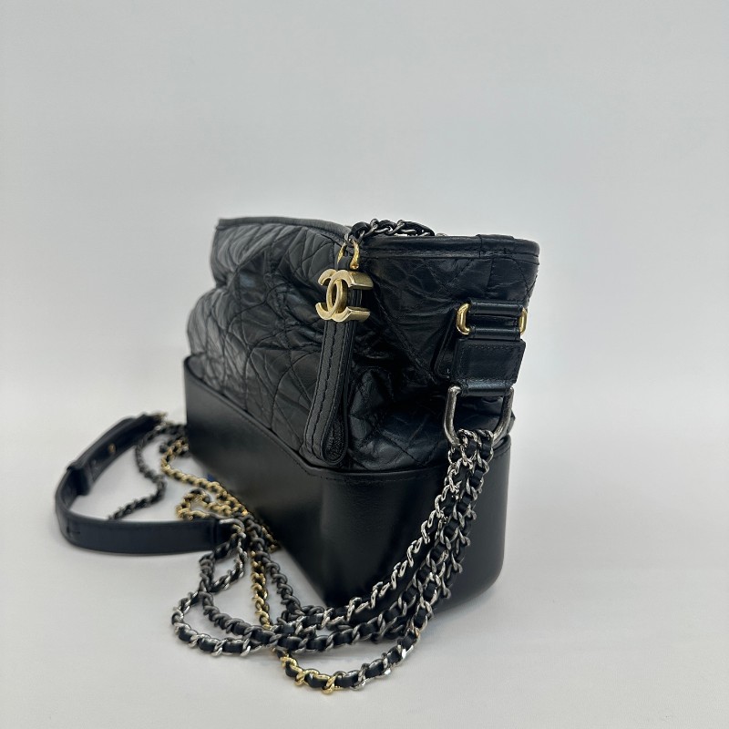 Chanel/香奈兒黑色牛皮中號流浪鏈條單肩斜挎包-3