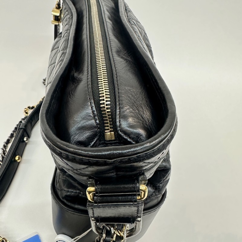 Chanel/香奈兒黑色牛皮中號流浪鏈條單肩斜挎包-5