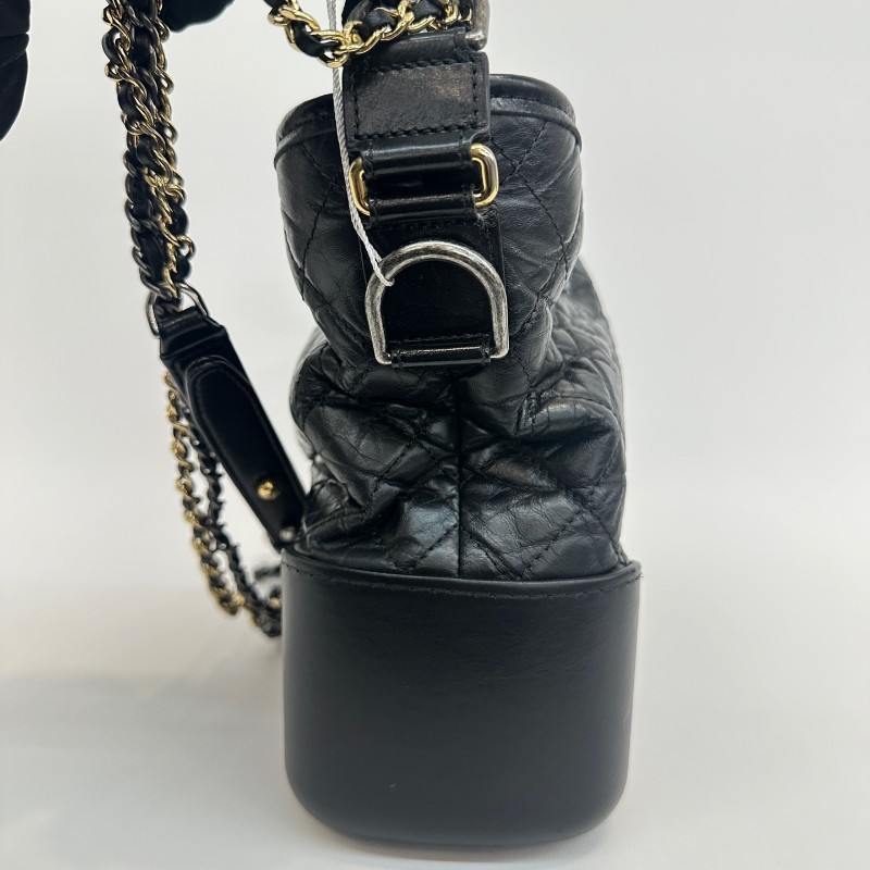 Chanel/香奈兒黑色牛皮中號流浪鏈條單肩斜挎包-6