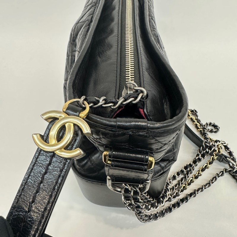 Chanel/香奈兒黑色牛皮中號流浪鏈條單肩斜挎包-7