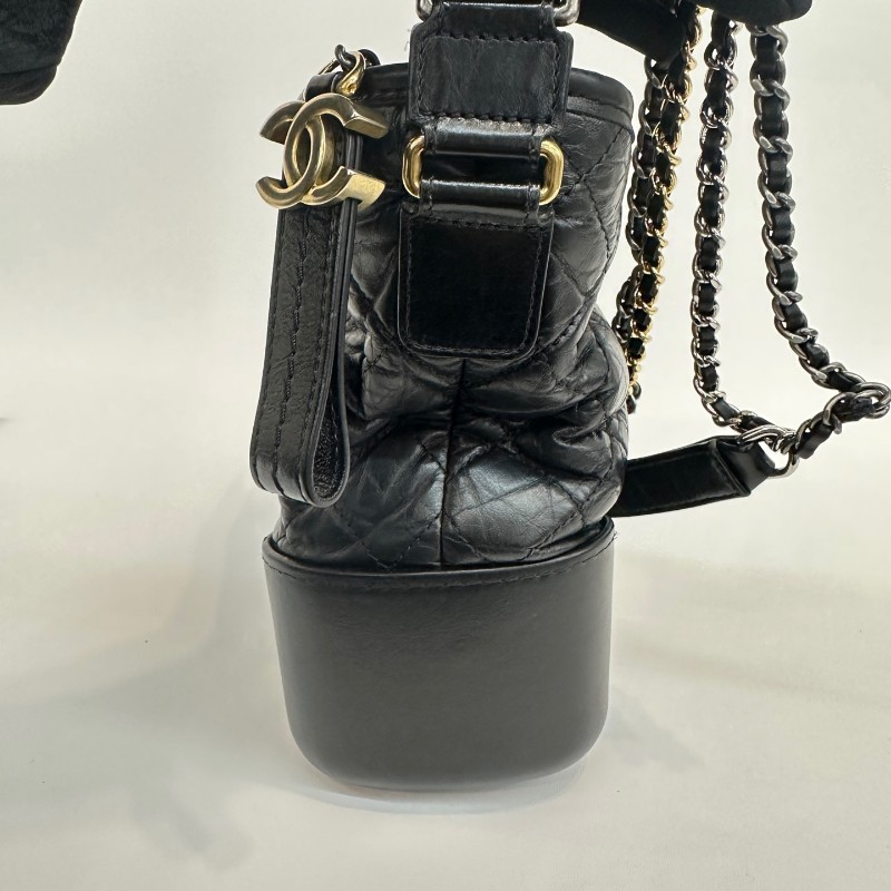 Chanel/香奈兒黑色牛皮中號流浪鏈條單肩斜挎包-8