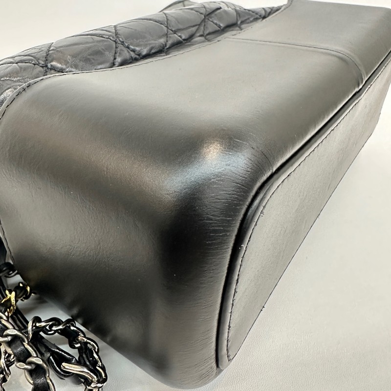 Chanel/香奈兒黑色牛皮中號流浪鏈條單肩斜挎包-10