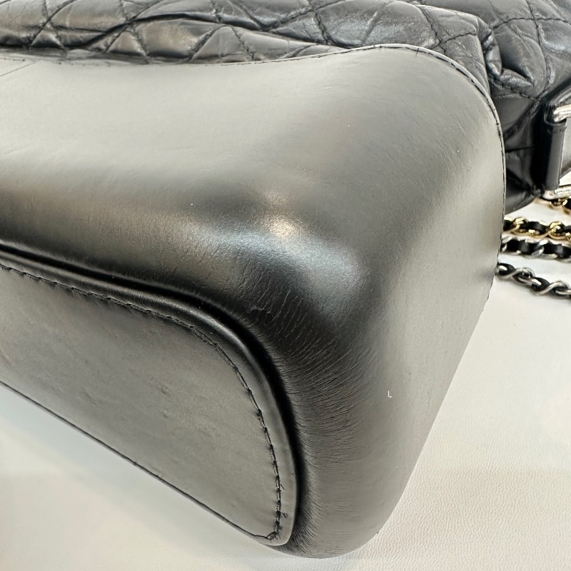 Chanel/香奈兒黑色牛皮中號流浪鏈條單肩斜挎包-11