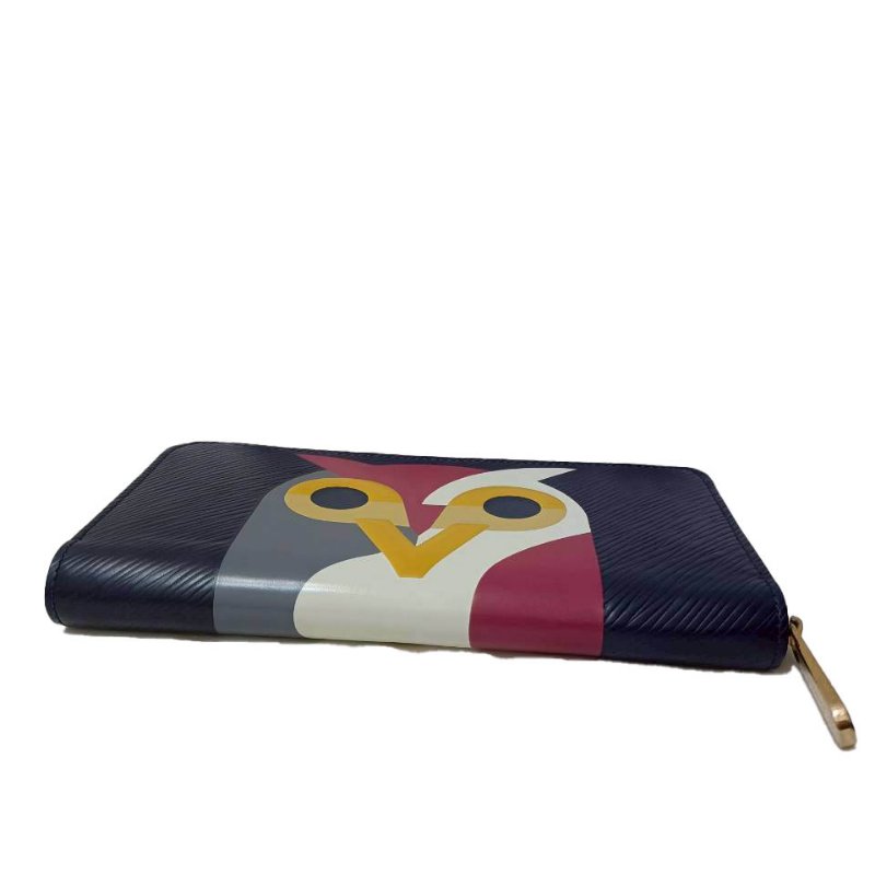 LV藍色EPI拚色貓頭鷹圖案拉鍊長夾-2