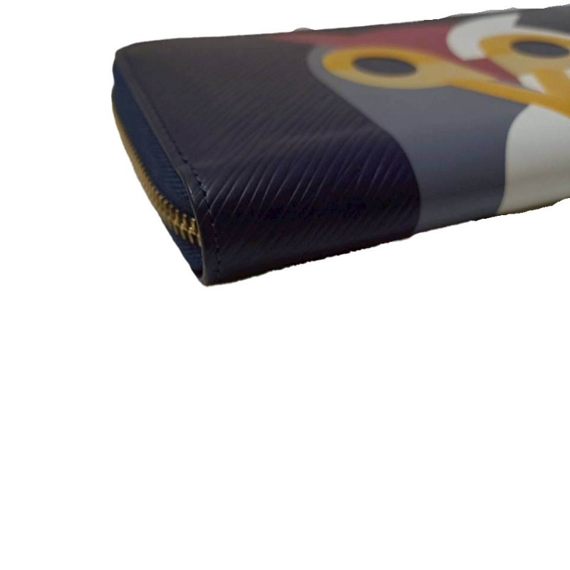 LV藍色EPI拚色貓頭鷹圖案拉鍊長夾-3