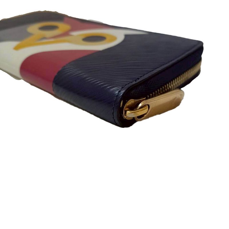 LV藍色EPI拚色貓頭鷹圖案拉鍊長夾-4