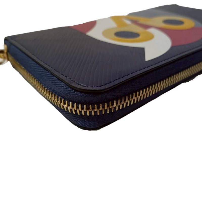 LV藍色EPI拚色貓頭鷹圖案拉鍊長夾-5