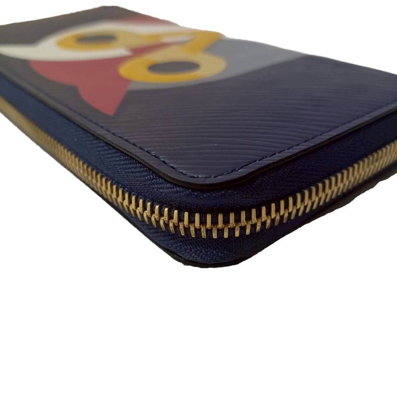 LV藍色EPI拚色貓頭鷹圖案拉鍊長夾-6