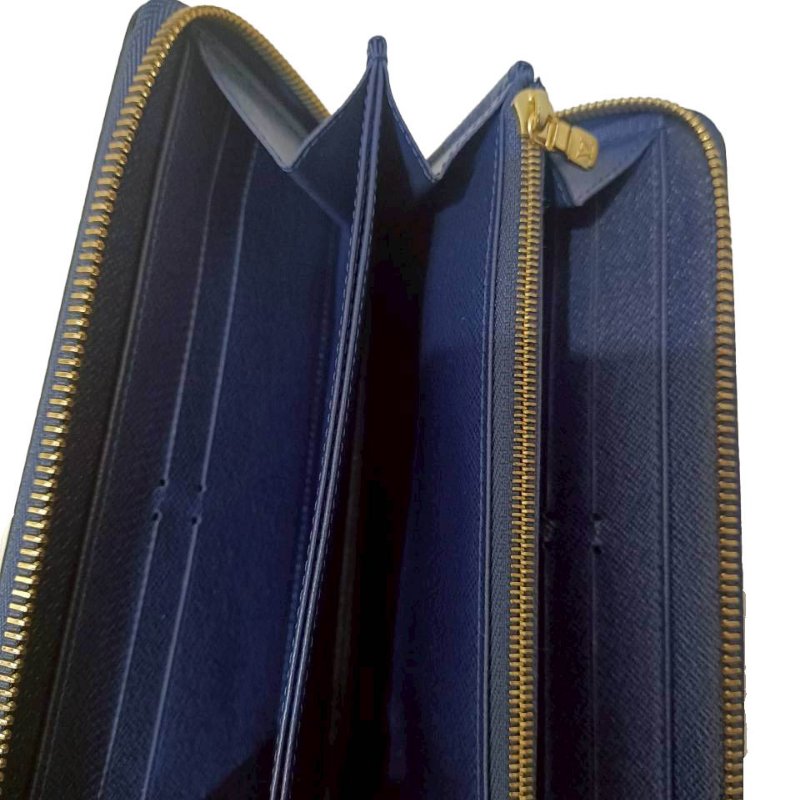 LV藍色EPI拚色貓頭鷹圖案拉鍊長夾-8