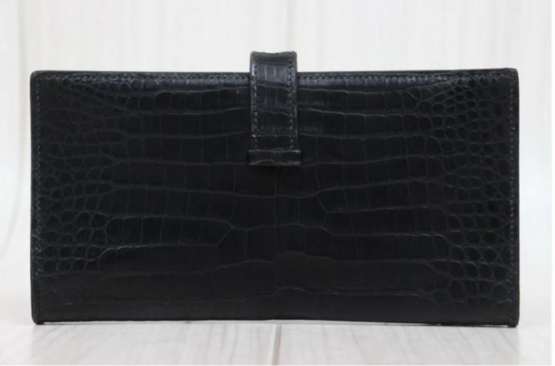 「JL精品代購」9新 Hermes 愛馬仕 鱷魚bearn 黑金長夾-2