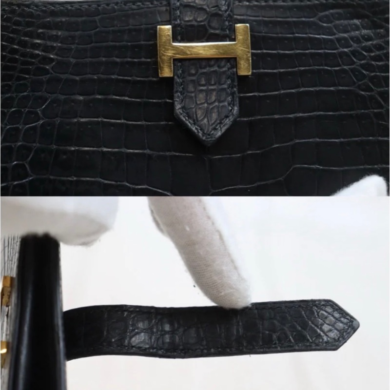 「JL精品代購」9新 Hermes 愛馬仕 鱷魚bearn 黑金長夾-6