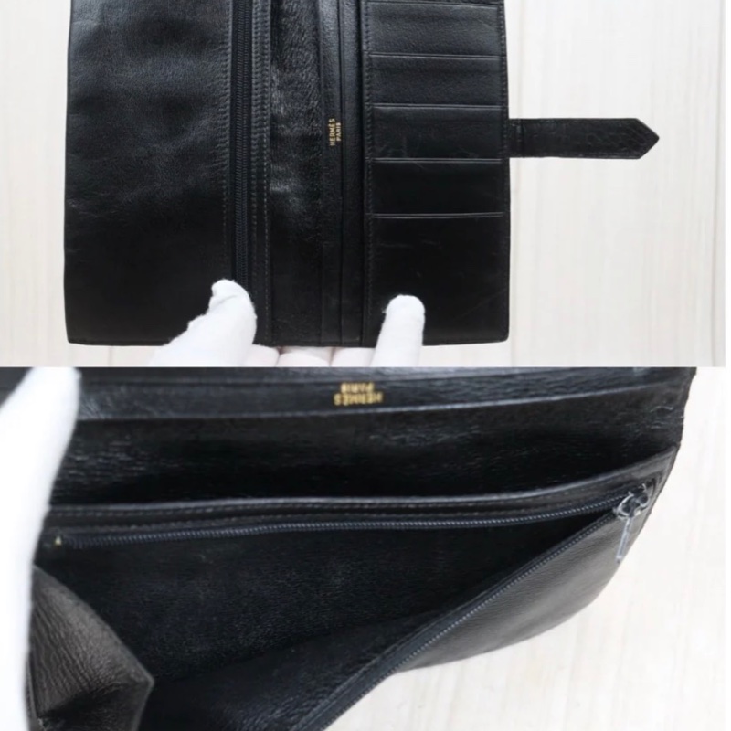 「JL精品代購」9新 Hermes 愛馬仕 鱷魚bearn 黑金長夾-7
