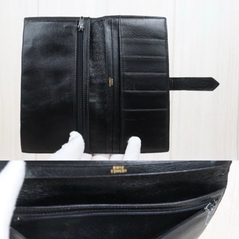 「JL精品代購」9新 Hermes 愛馬仕 鱷魚bearn 黑金長夾-12