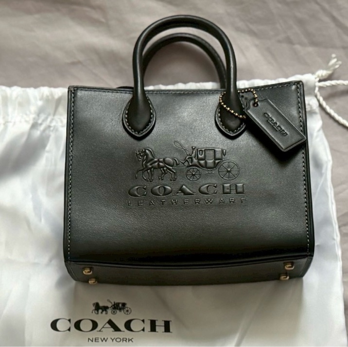 COACH ACE 17 全皮素面馬車印花托特包-5