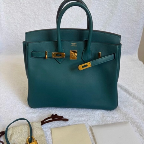 有購証🩷愛馬仕/Hermes Birkin25 W0博斯普魯斯綠/海峽綠swift皮D刻金扣