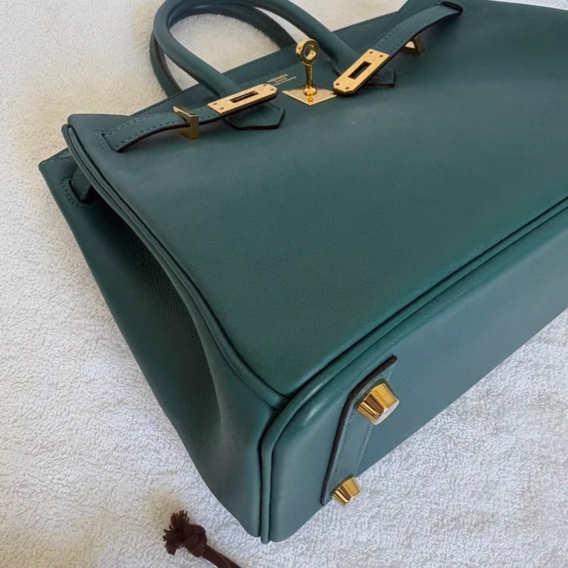 有購証🩷愛馬仕/Hermes Birkin25 W0博斯普魯斯綠/海峽綠swift皮D刻金扣-2