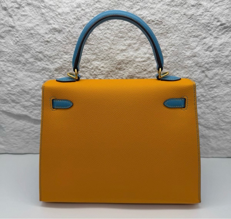 Hermes/愛馬仕 Kelly25 太陽黃拼藍色 拼色 Epsom皮 so定制 金扣 Stamp:Y刻-1