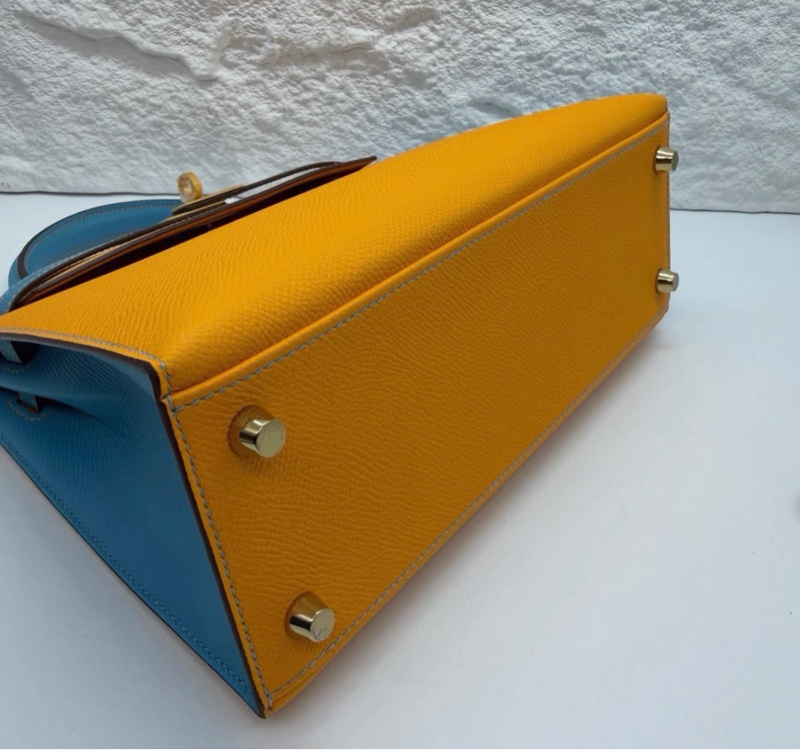 Hermes/愛馬仕 Kelly25 太陽黃拼藍色 拼色 Epsom皮 so定制 金扣 Stamp:Y刻-3