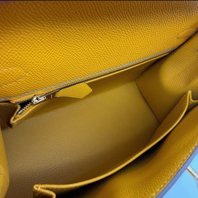 Hermes/愛馬仕 Kelly25 太陽黃拼藍色 拼色 Epsom皮 so定制 金扣 Stamp:Y刻-5