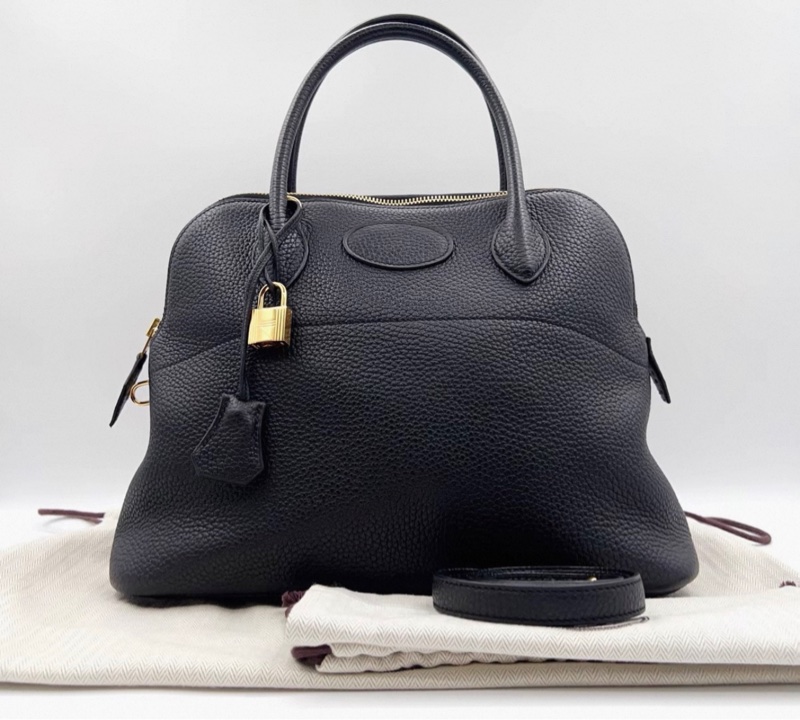 Hermes/愛馬仕 bolide31保齡球包黑金 C刻 附件：塵袋，肩帶 尺寸：31x25cm 99新-0
